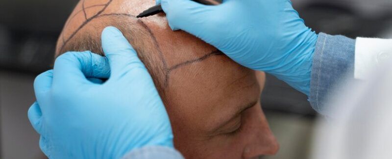 Homme subissant un processus d'extraction d'unités folliculaires. meilleures cliniques de greffe de cheveux à Paris